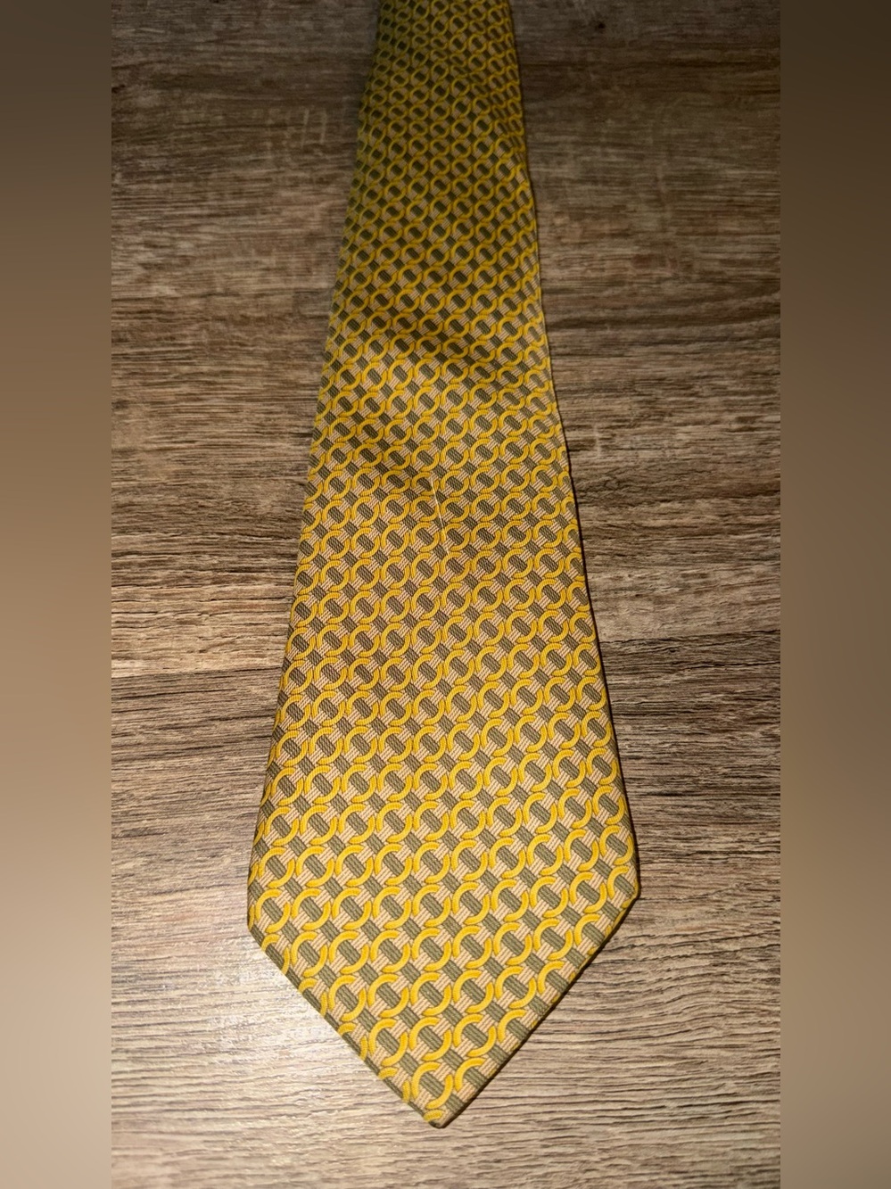 Hermes Yellow Geometric Silk Tie
